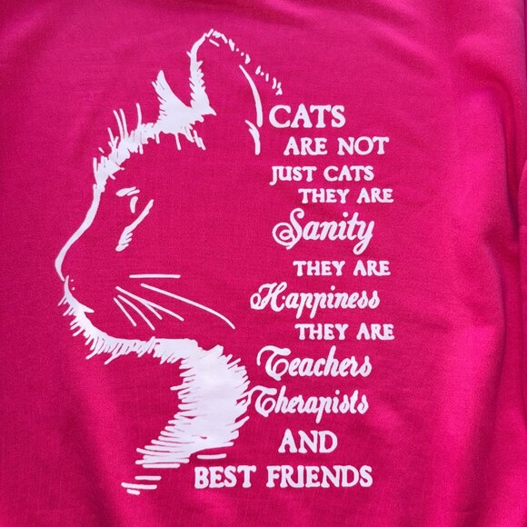 Cat Graphic Sweatshirt Womens 2XL Pink Polyester Relaxed Fit Casual Style - Picture 3 of 6